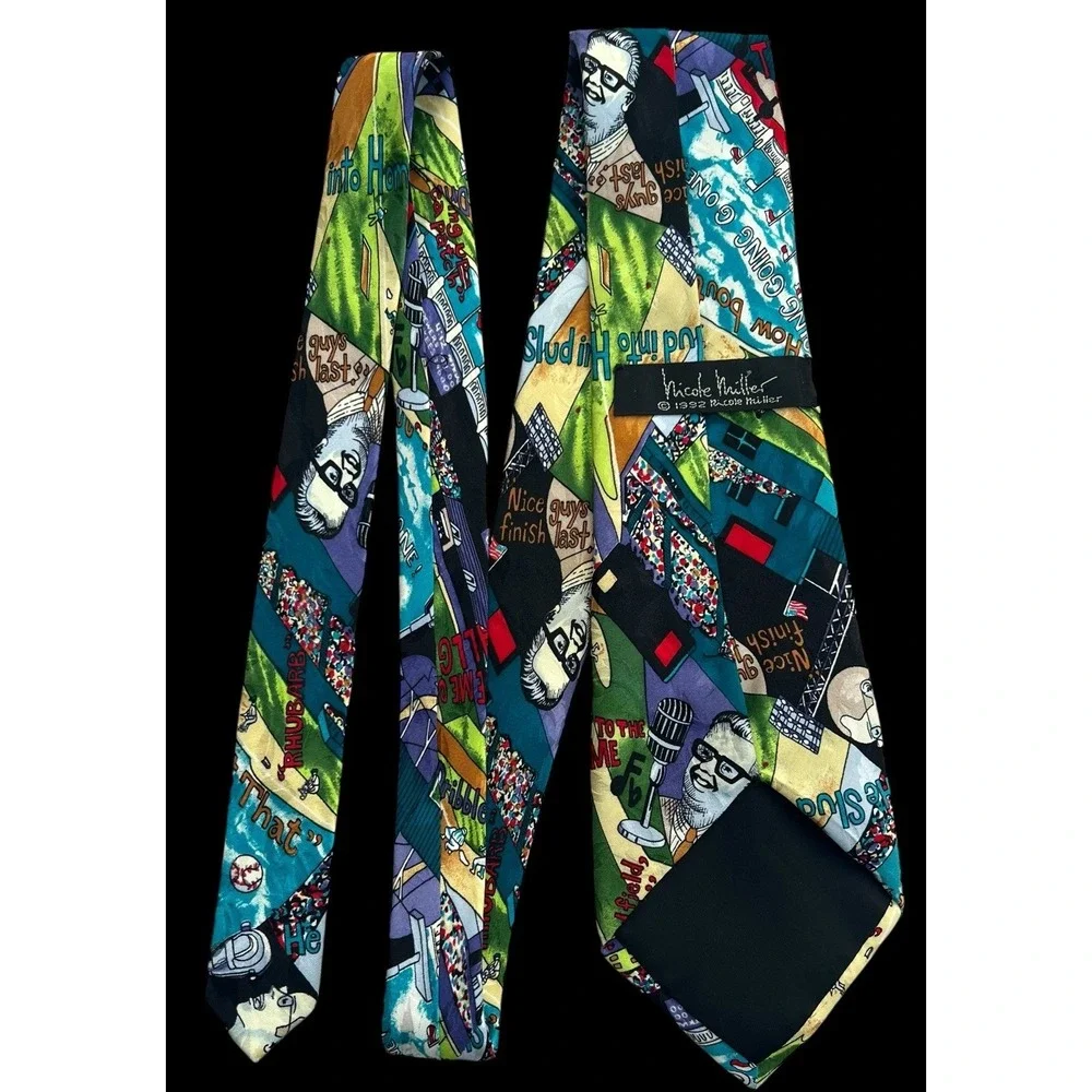 Vintage Nicole Miller 1992 Baseball Tie 100% Silk Hand-Sewn 54 ¾